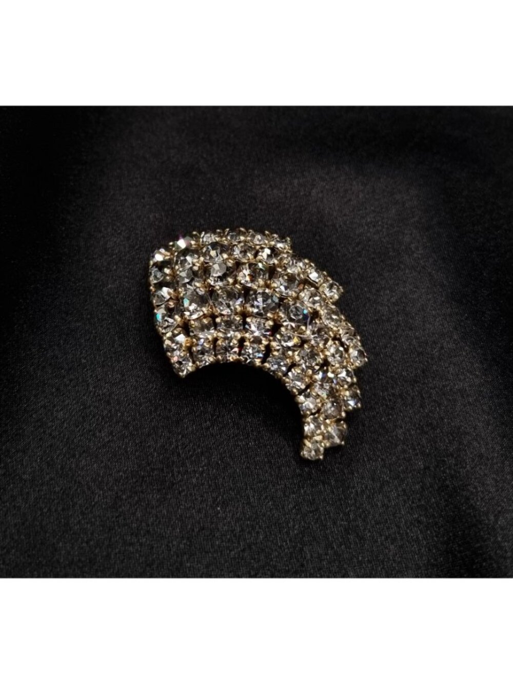 Vintage 1960s Rhinestone Gold-Tone Crescent Brooch